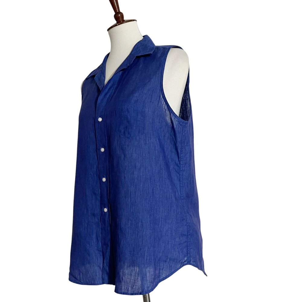 Frank & Eileen Fiona Royal Blue 100% Linen Sleeveless Button Up Shirt Large - Picture 6 of 13